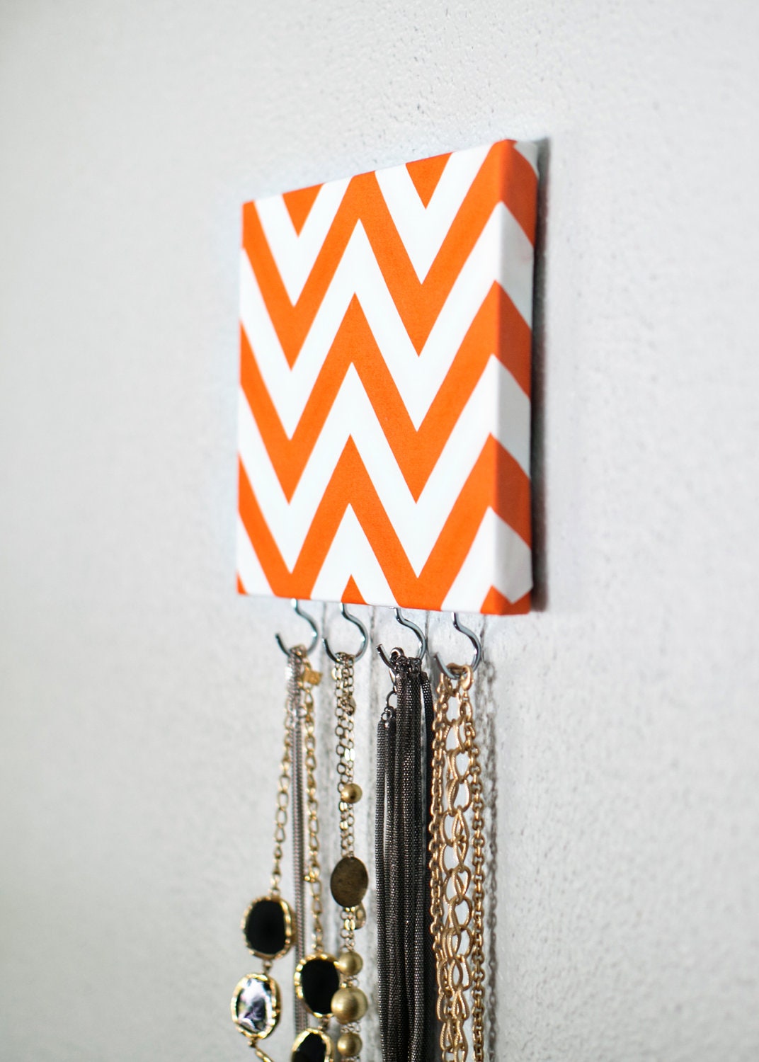 Orange Chevron Jewelry Hanger with Hooks