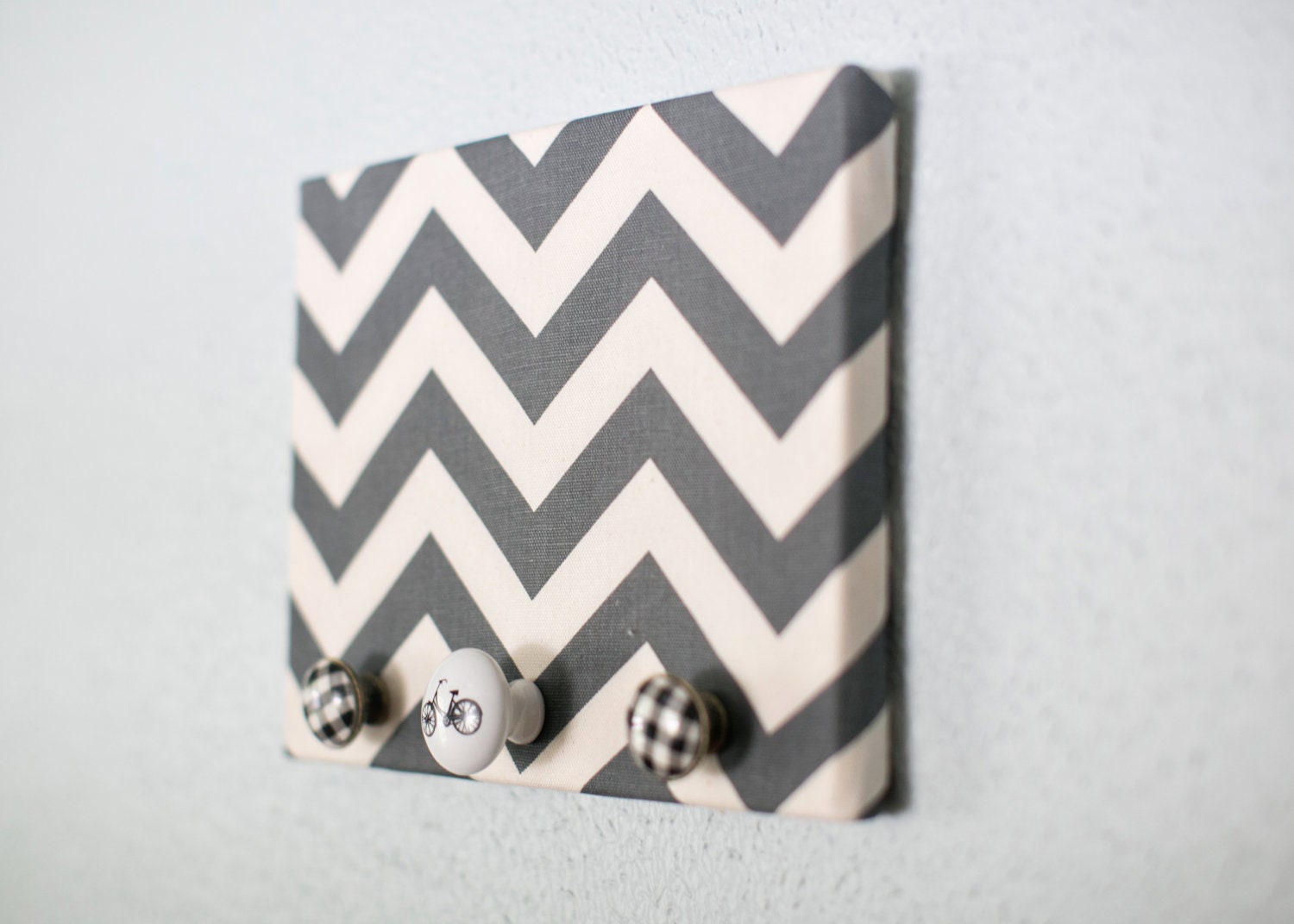 Grey Chevron Jewelry Holder with Bike Knob