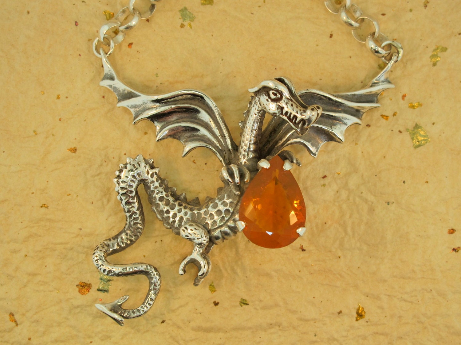 Silver Ancient Gwendolyn Dragon With Faceted Mexican Opal