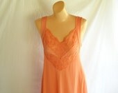 Vintage Nightgown Orange Bombshell Lingerie Sexy Nightie Lace Neckline Creamsicle