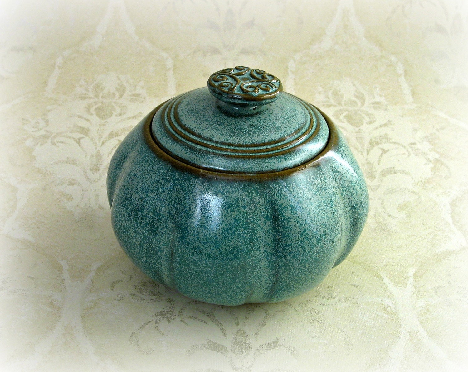 Decorative Lidded Jar in Soft Speckled Aqua