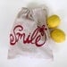 Drawstring Bag, Produce Bag, All Purpose Cotton Bag with Smile Flower in Magenta