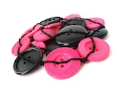 Black and Fushia Pink Button Necklace OOAK - Fun Valentine Gift