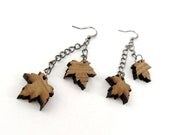 Wood leaf and chain earrings fall fashion jewelry