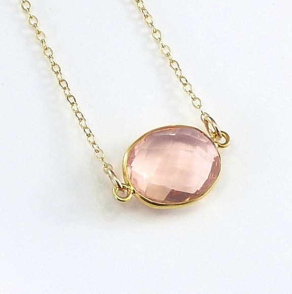 Peach Champagne Quartz  Necklace 14K Gold Filled Solitaire Gemstone  Handmade Minimalistic Fashion Bride Bridal