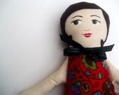 Cloth Doll, Hand Painted Face and Black Hair