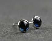 Rose cut sapphire and sterling silver bezel set stud earrings