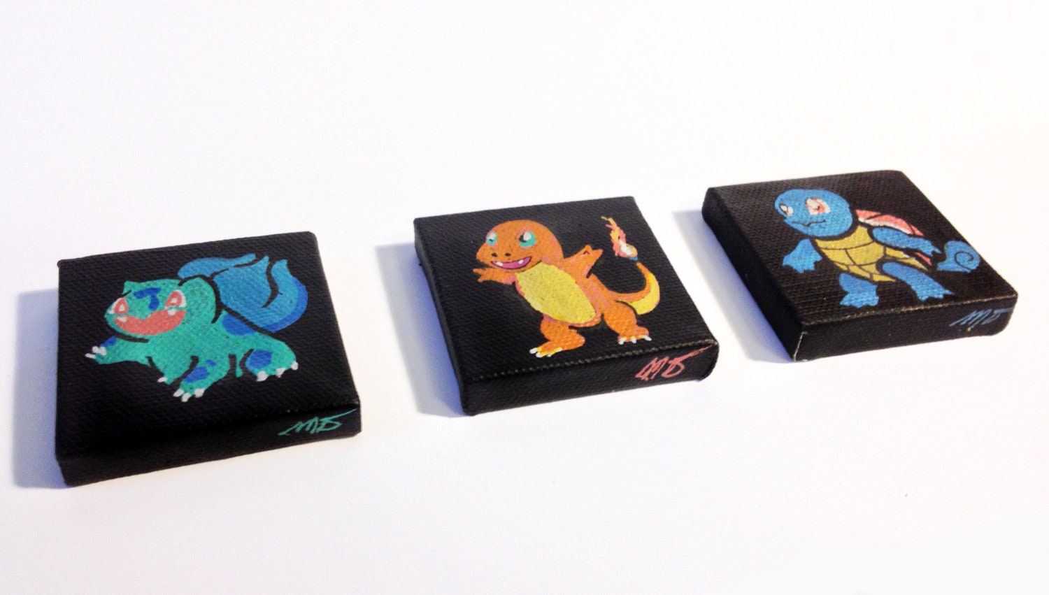 Original Starter Pokémon Painted Canvases Triptych