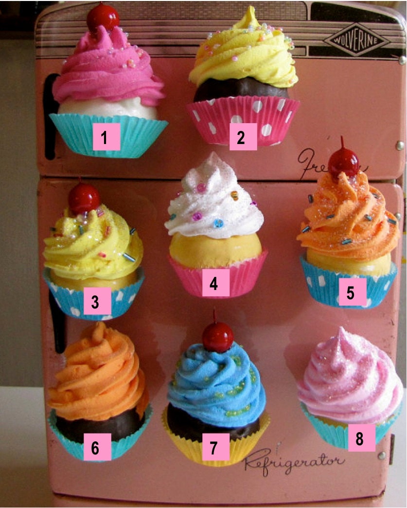 Fake Cupcake Swirly Twirly Magnets Your Choice of Two Mini Cupcake Magnets Great for Fridge, Office, Bakery, Little Girls Room, Etc