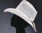 Vintage Cowboy Cowgirl Hat Stetson White Pierced Lace Wicker Taupe Hatband