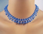 Blue Crystal Beadwork Necklace Choker Collar Chevron net