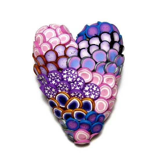 Textured Heart Polymer Clay Pin Handmade Brooch Art Jewelry Canework Pink Purple Love Valentine's Day