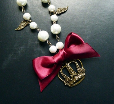 Classic Lolita Ribbon Crown Necklace in Burgundy, Royal Purple, Navy, and Sky Blue - atelierangel