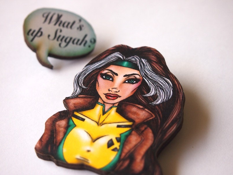 Rogue and Speech Bubble 2 Part Laser Cut Wood Brooch