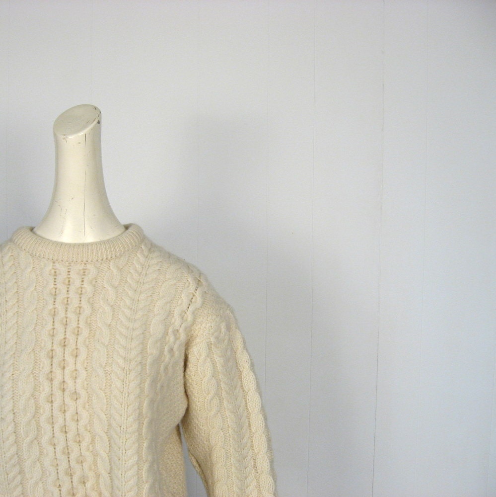 LL Bean Sweater / Irish Fisherman Sweater / Cream Wool / M L - SmallEarthVintage