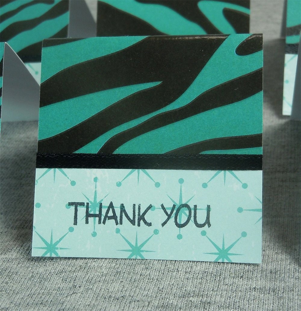 Teal and Black Zebra Print Mini Thank You Cards 2x2 (6)