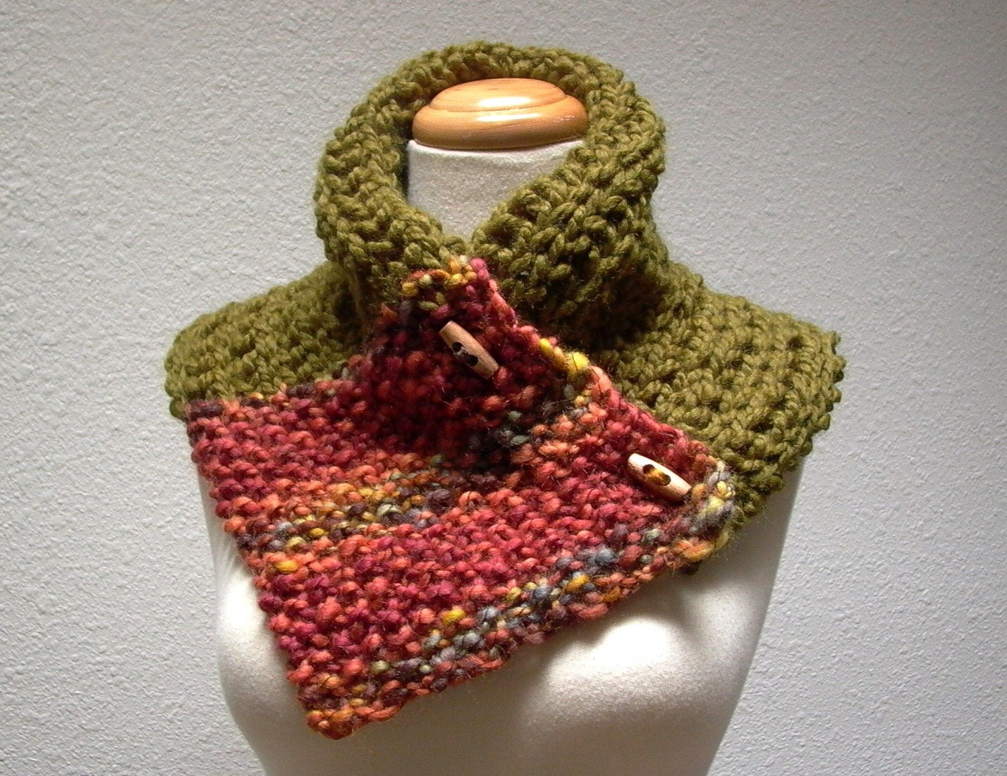 falling for you. wool cowl neck scarf chunky knitted neckwarmer . fall fashion autumn accessories rustic olive green terracotta burnt orange