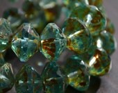 Light Aqua Blue Transparent Picasso Saucer Czech Premium Glass Bead 13x9mm - 6 Pieces (ST697)