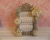 WINTER WHITE and ICE Pearly Rhinestone Embellished Vintage Jeweled Tiara Picture Frame