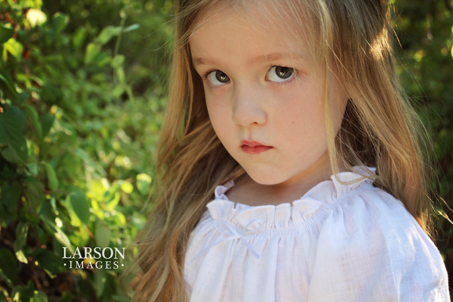 White Linen Night Gown with Shirred Neck and Sleeve   Girls sizes 2-8