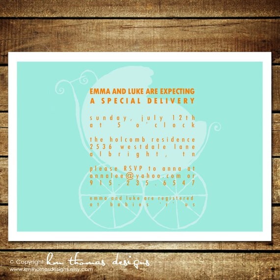 BABY CARRIAGE ...Custom Printable Baby Shower Invitation...by KM Thomas Designs Il_570xn