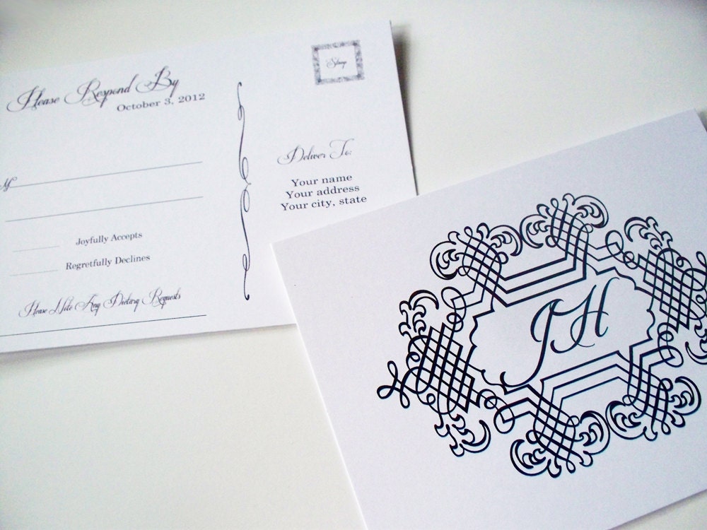 50 Black & White Extremely Heavyweight RSVP Postcards--Black Printing Only--Premium Wedding Response Postcards--Wedding Response Cards