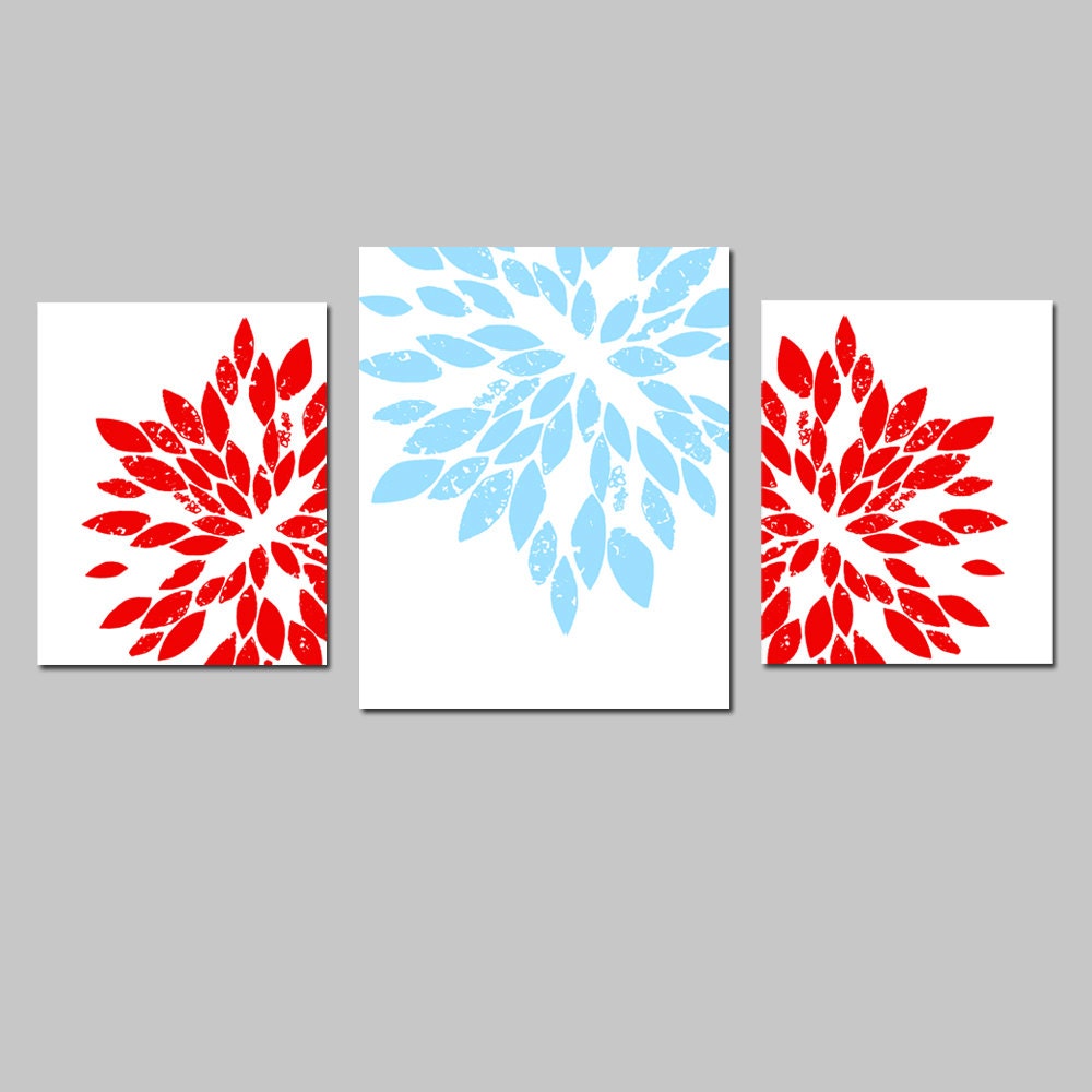 Modern Abstract Floral Trio - Set of Three Prints - 11x14 and 8x10 - Choose Your Colors - Shown in Yellow, Gray, Red, Baby Blue, and More