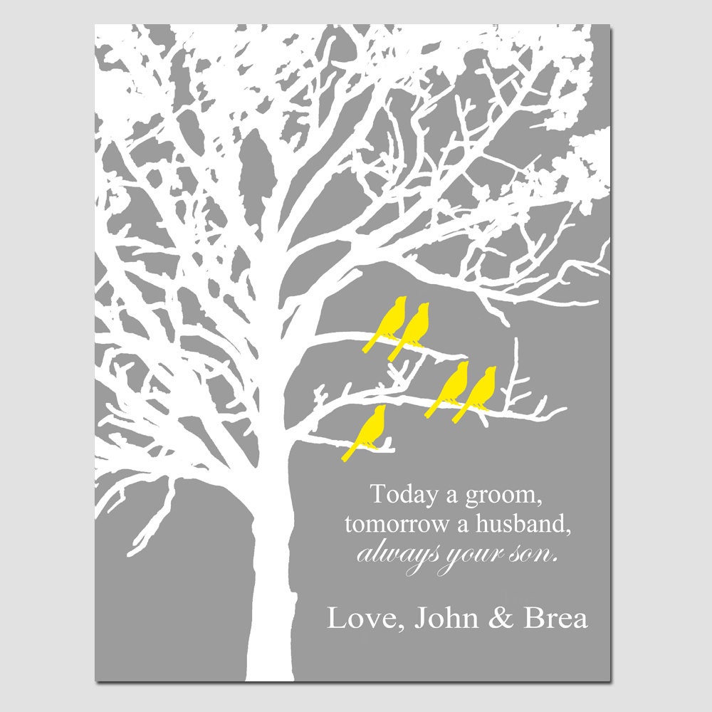 Always Your Son - Family Tree - Wedding Gift for Parents - 8x10 Personalized Print - Birds in a Tree - Choose Your Colors