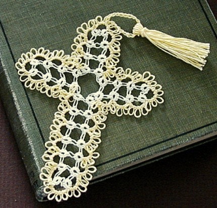 Tatted Lace Bookmark Cross in Your Choice of Colors
