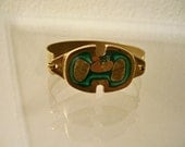 Vintage Mid Century Modern Bracelet Brass Abstract Inlaid Stones Studio Design