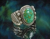 Native American Ring, Size 9, Green Turquoise
