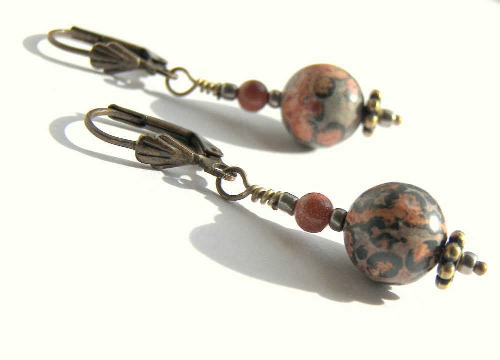 Pink Leopard Skin Jasper Neo Classical Fashion Design  Earrings