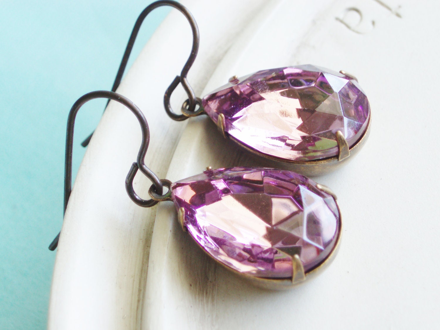 Jeweled Teardrop Earrings - Pink Icicle