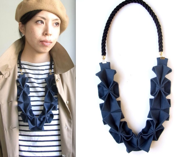 Origami Hana Rope Necklace -  Blue Green