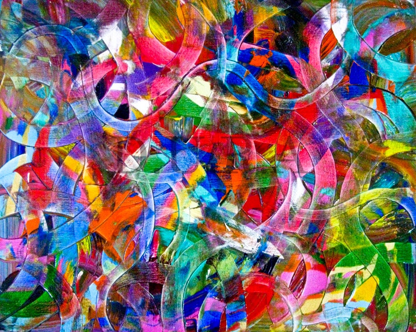 Original abstract painting,Chaos,24" x 30" - HelloArtLover