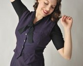 Vintage 1950s Suit - Purple and Black Gabardine Skirt and Reversible Vest