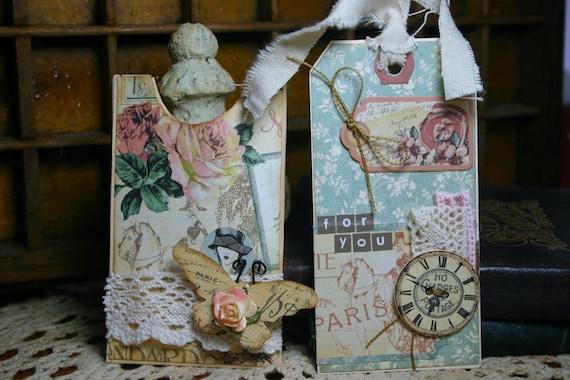 FOR YOU Handmade Gift Tag Card Romantic Cottage Chic