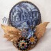 DELFT BLUE House Thatched Cottage Collage Cameo Brooch Ornament Rhinestones Miss-art OOAK
