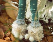 jiajiadoll hand-knitting mohair white pompom short shoe cover leg warmers fit momoko and blythe