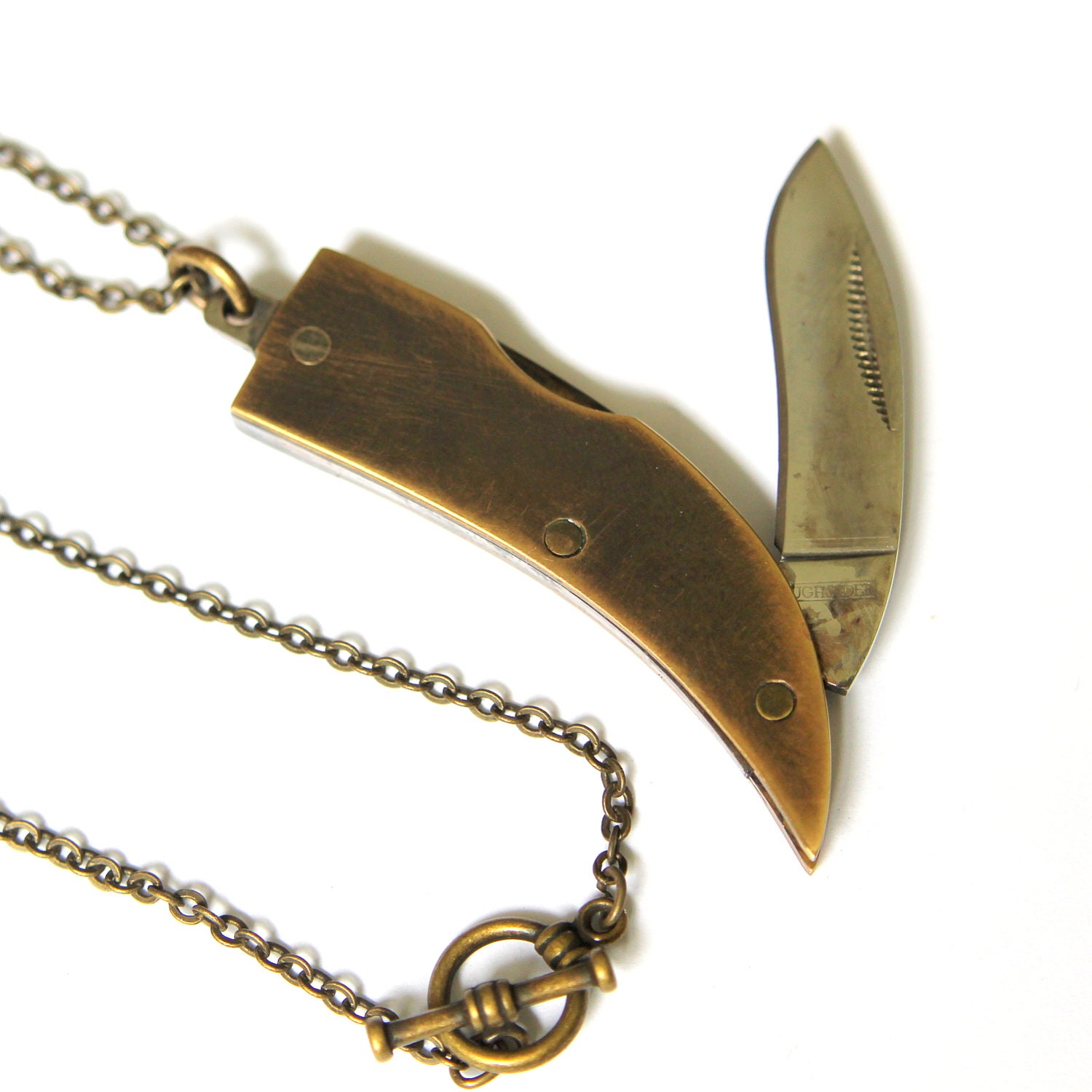 Genuine Amber Bone Claw Pendant Necklace with a Hidden Folding Knife Blade