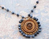 Gypsy Necklace - Antique Hardware and Black Snowflake Obsidian - Antique Hardware Collection