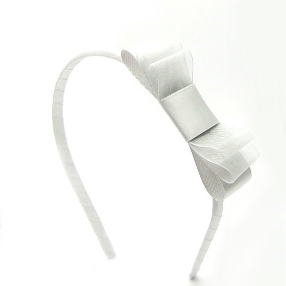 Silver Headband, Holiday Headband, Silver Satin Bow Headband, Platinum, Special Occasion Headband