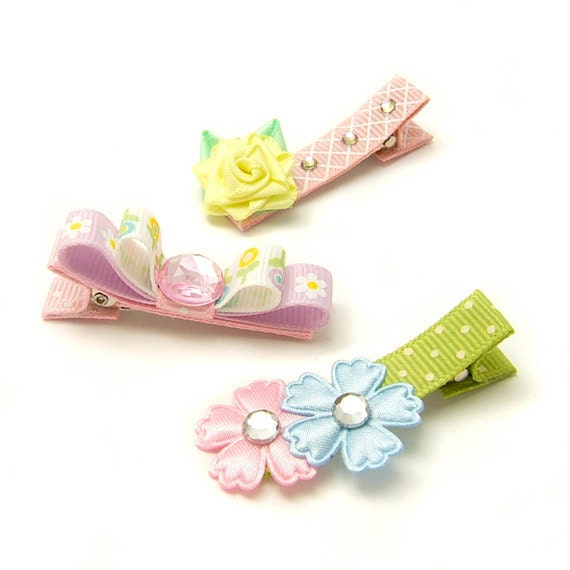 Spring Hair Clips for Girls, Spring Flower Hair Clips, Fancy Hair Clips for Spring Shabby Chic Hair Clips, Lavender, Pink, Blue, Yellow
