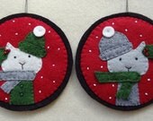 Set of Two Fuzzy and Dusty the Cats Wool Blend Felt Handmade Ornaments