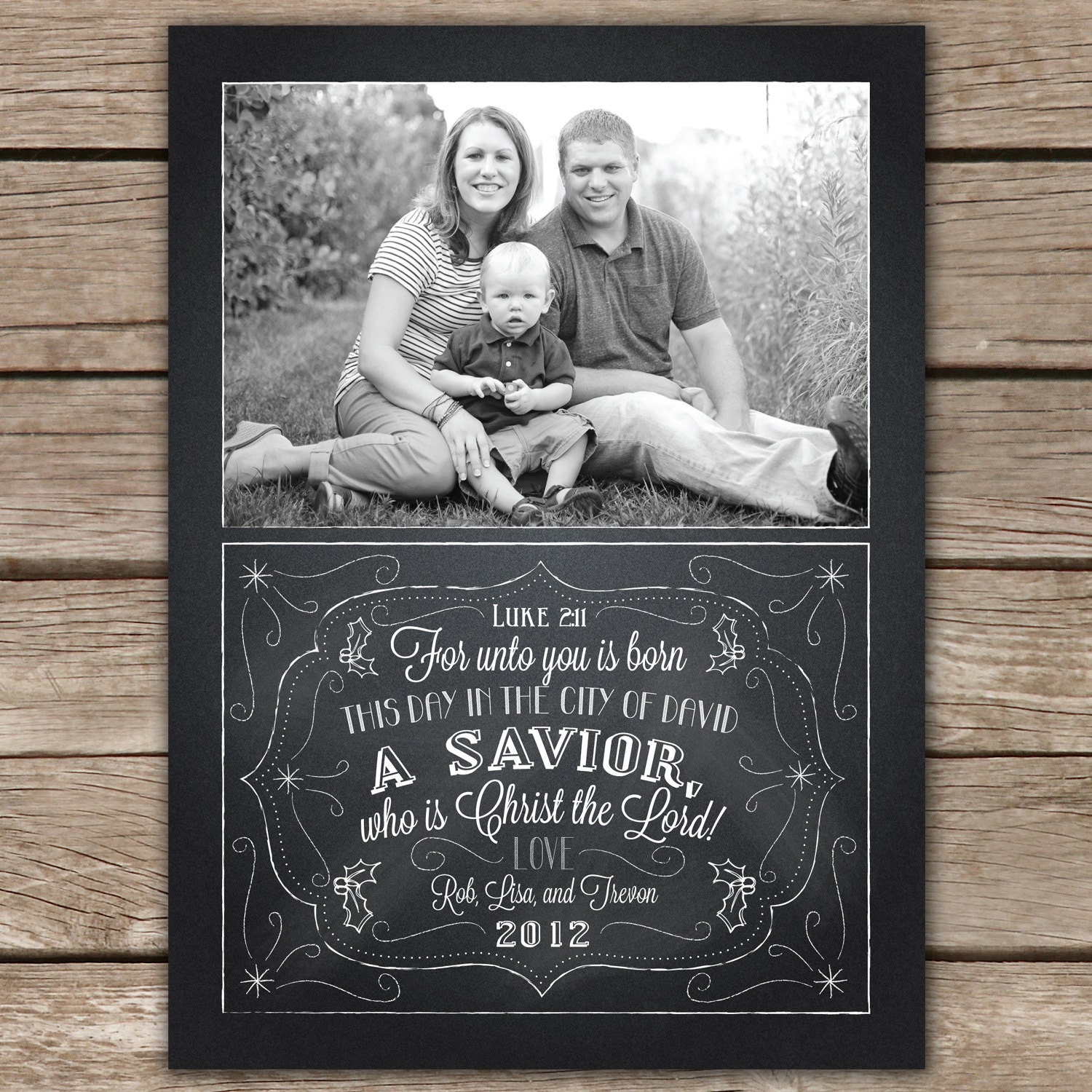 Luke 2:11 Chalkboard - DIGITAL Custom Christmas Holiday Photo Card Il_570xn