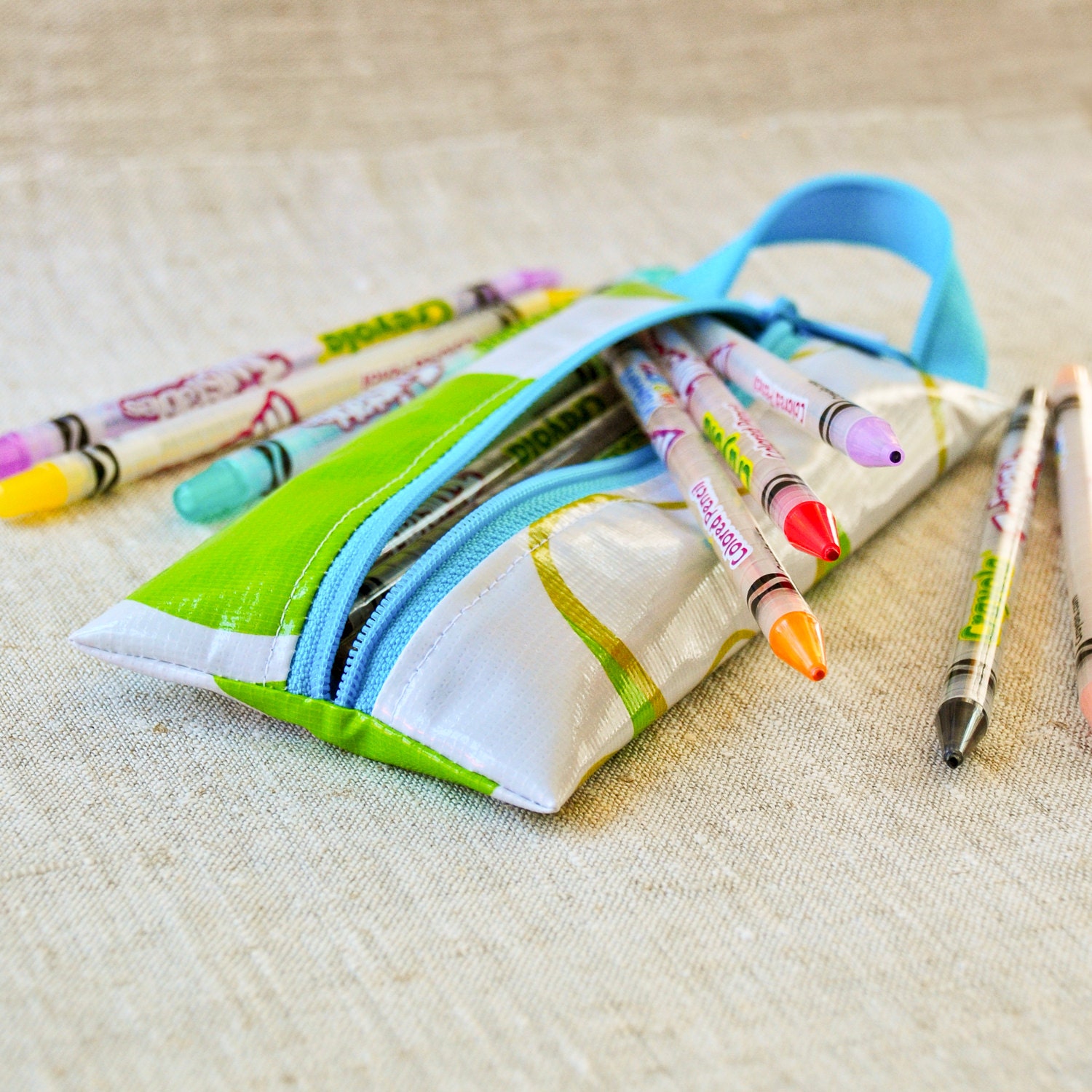 Travel Bag Pencil Case Brush Kit Green Apple Oilcloth