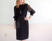 Midnight Hour Vintage 60s Sheer LS Black Cocktail Dress MEDIUM