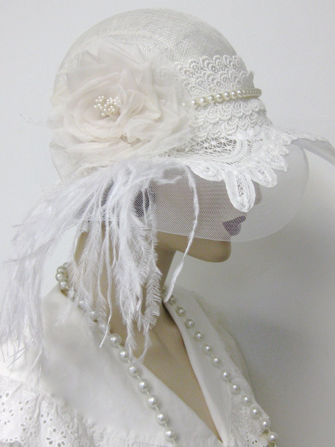 1920's Flapper Wedding Cloche