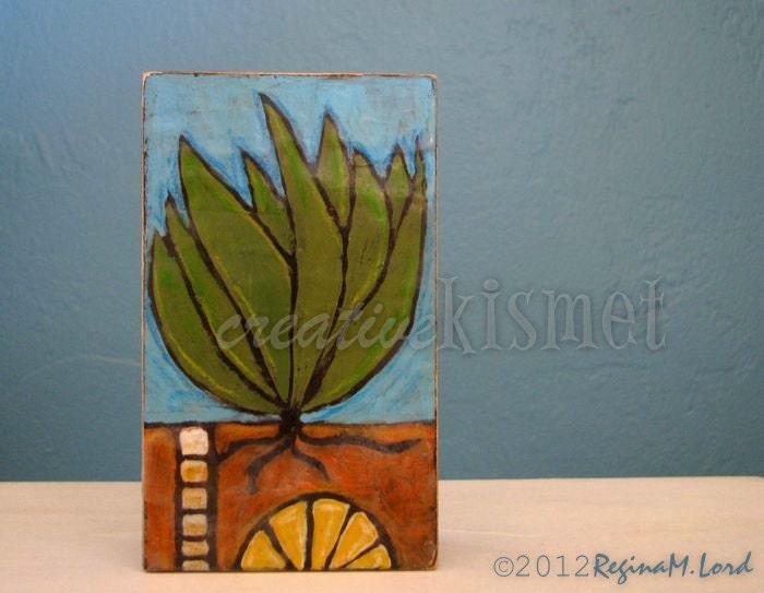 Blue Green Agave Nature Block - Mixed Media Original