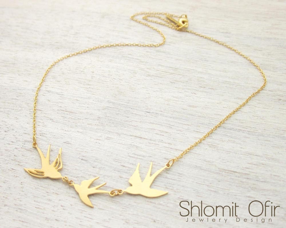 Bird Trio Necklace in Gold